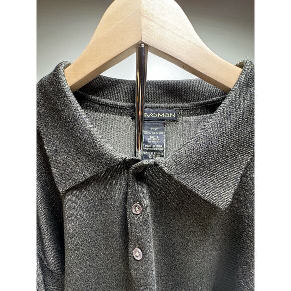 Kevoman 100% Silk 4-Ply Long Sleeve Collared Polo Knit Sweater Black Sz Large - Picture 3 of 6